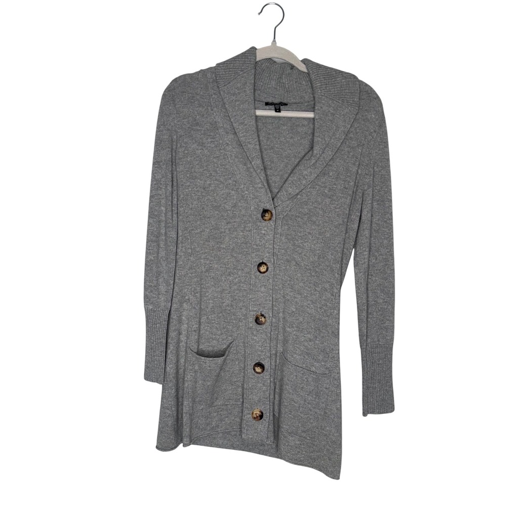 Eileen Fisher Cardigan Womens Medium Grey Excellent Merino Cashmere Shawl Collar